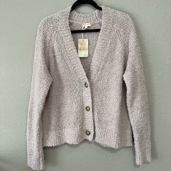Hem & Thread Fluffy Knit V Neck Button Front New Womens Cozy Cardigan Sweater - Picture 1 of 6
